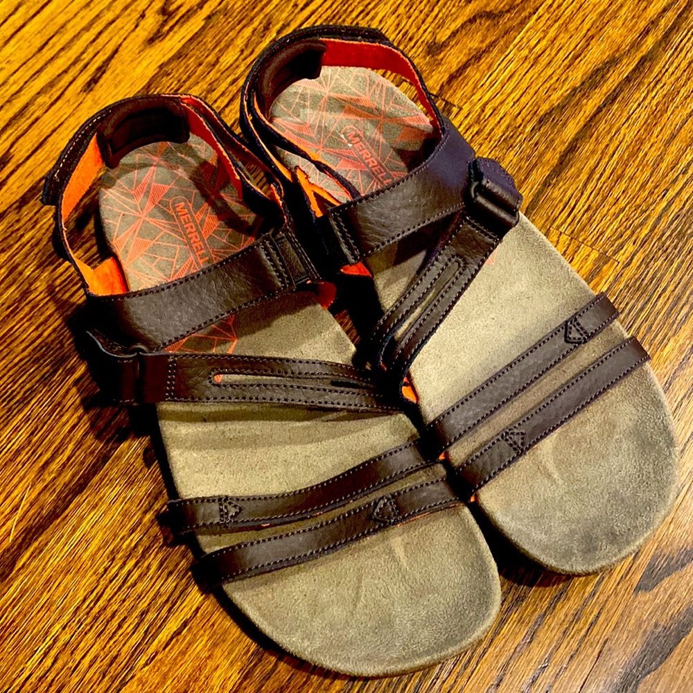 New Merrell Women’s Brown Leather Sandspur Court Performance Sandal Sz 10 EU 41